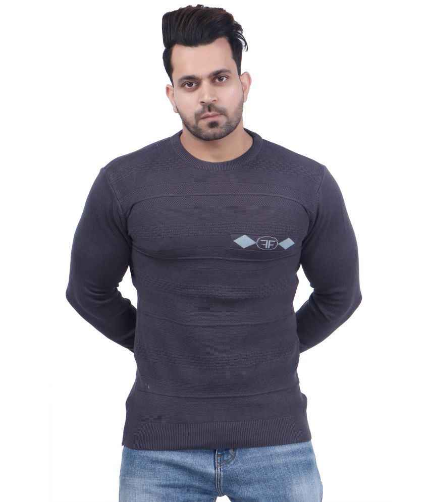     			FEVERFEW Cotton Blend Round Neck Men's Full Sleeves Pullover Sweater - Dark Grey ( Pack of 1 )