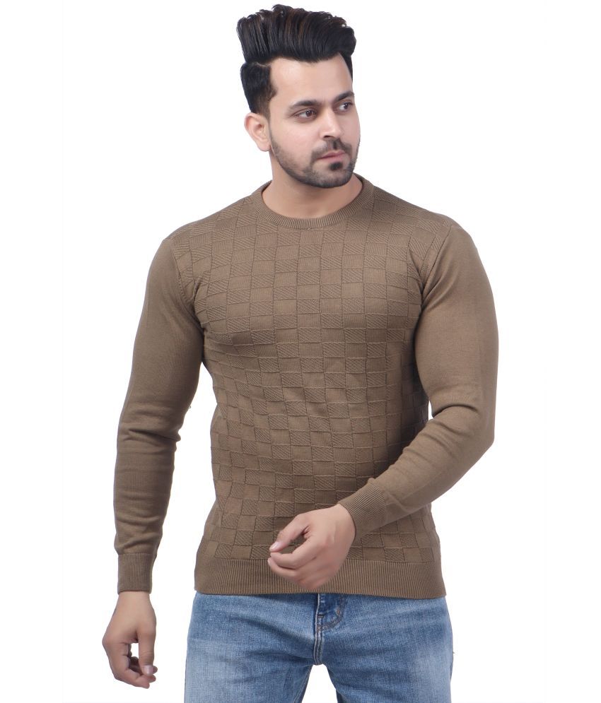     			FEVERFEW Cotton Blend Round Neck Men's Full Sleeves Pullover Sweater - Coffee ( Pack of 1 )