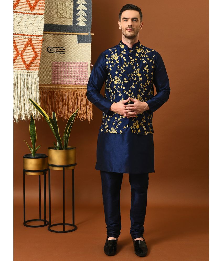     			Hangup Navy Viscose Regular Fit Men's Kurta Pyjama Set ( Pack of 1 )