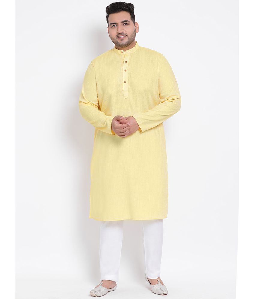     			Hangup Yellow Linen Regular Fit Men's Kurta Pyjama Set ( Pack of 1 )