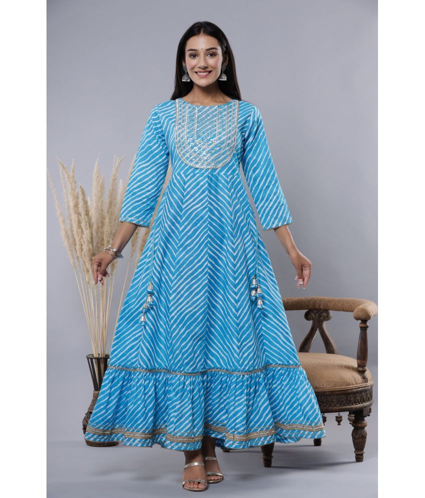     			Juniper Cotton Anarkali Printed Blue Ethnic Dress For Women - ( Pack of 1 )