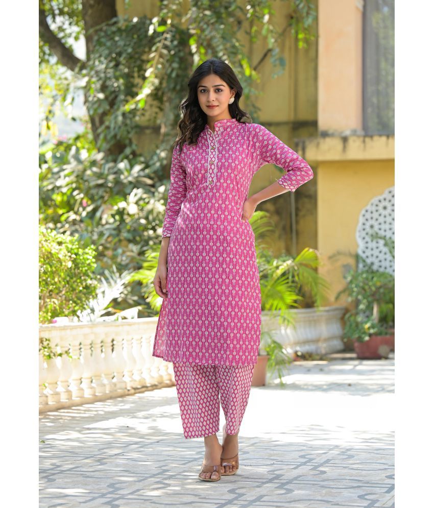     			Juniper Cotton Printed Kurti With Pants Women's Stitched Salwar Suit - Wine ( Pack of 1 )