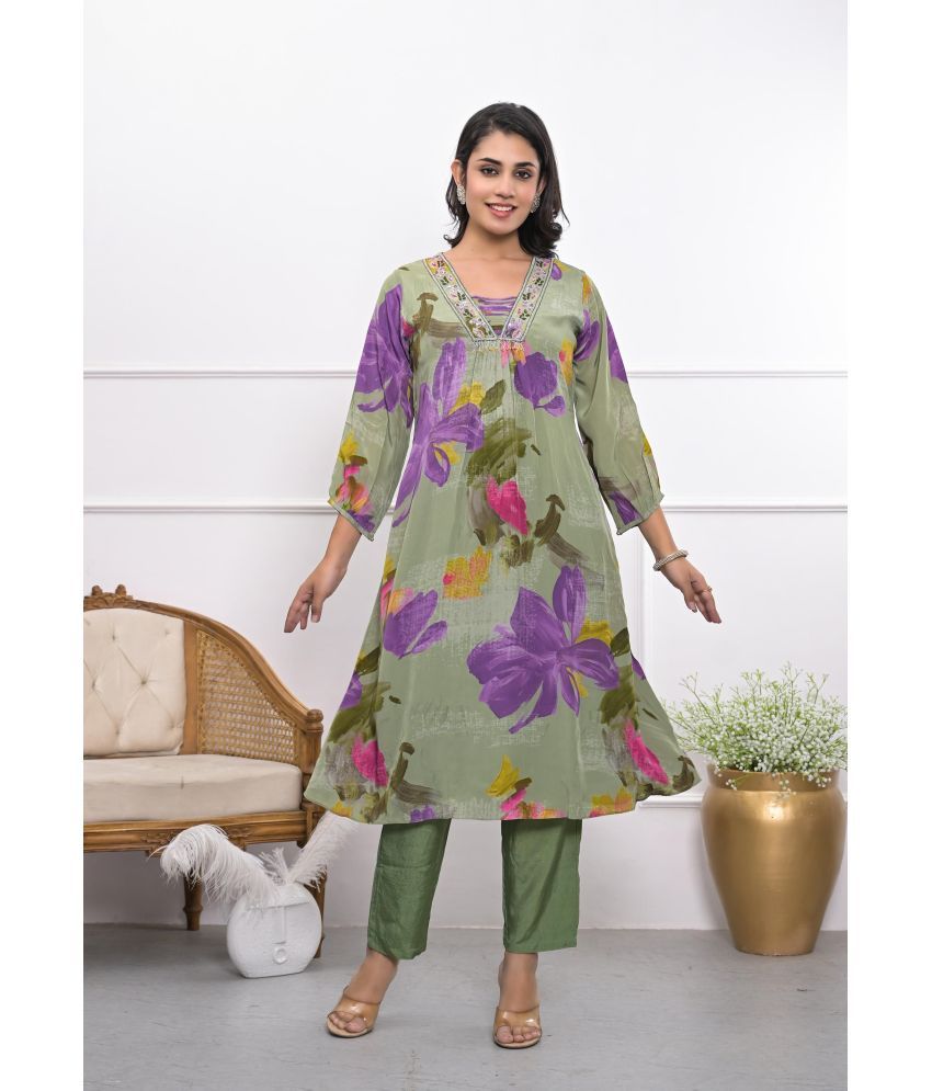     			Juniper Crepe Printed Kurti With Pants Women's Stitched Salwar Suit - Green ( Pack of 1 )