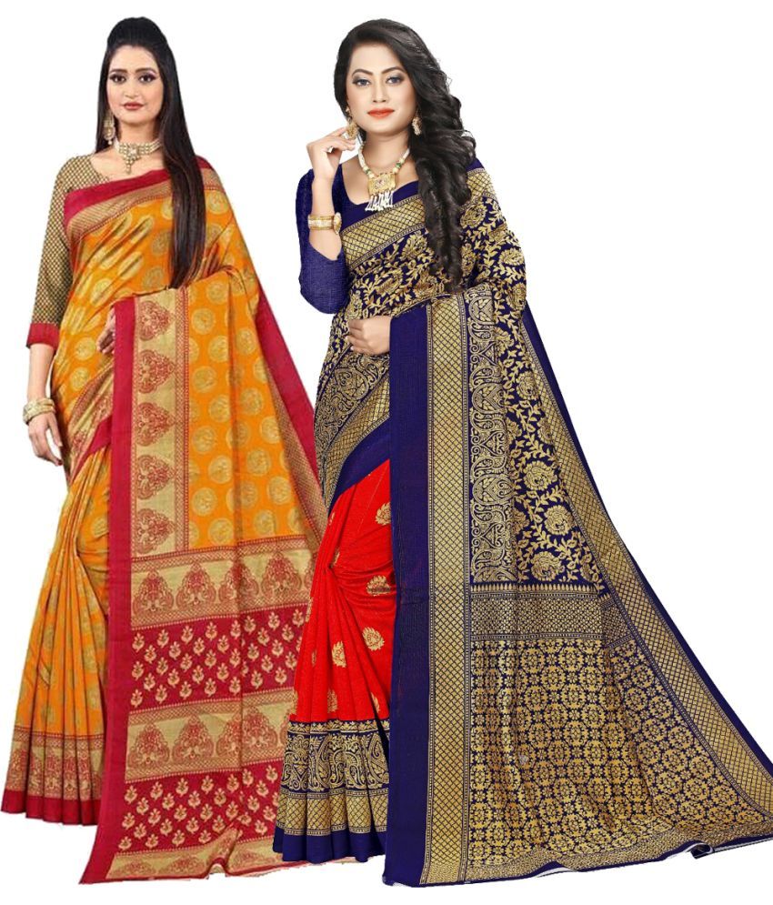     			Kanooda Prints Art Silk Printed Saree With Blouse Piece ( Multicolor , Pack of 2 )