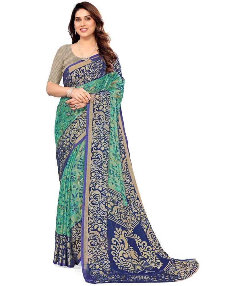     			Kanooda Prints Brasso Woven Saree With Blouse Piece ( Blue , Pack of 1 )