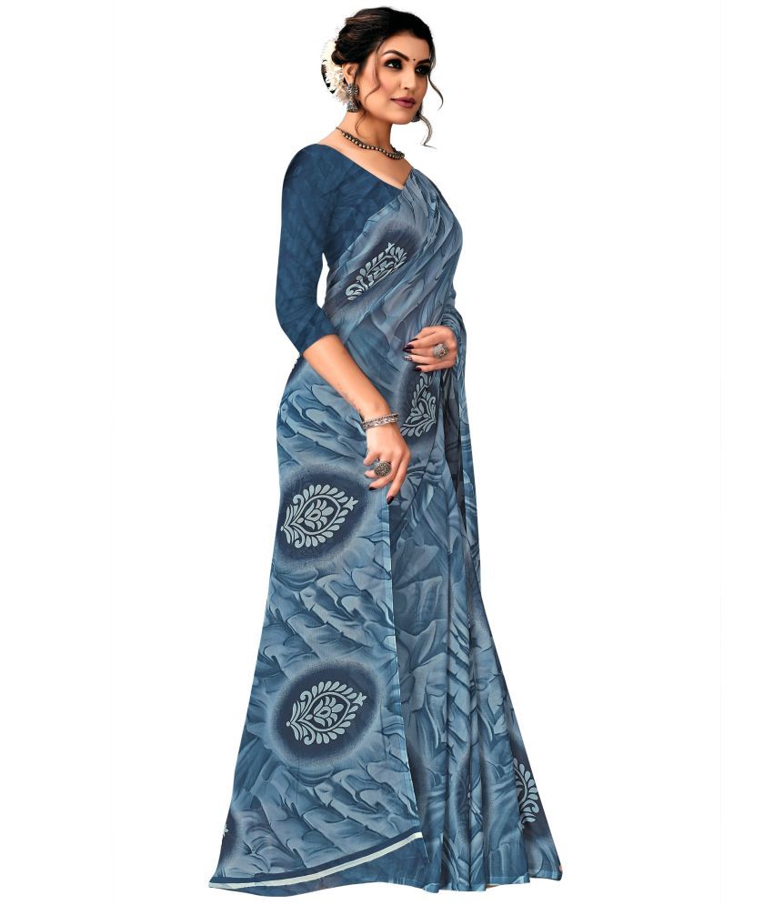     			Kanooda Prints Georgette Printed Saree With Blouse Piece ( Grey , Pack of 1 )