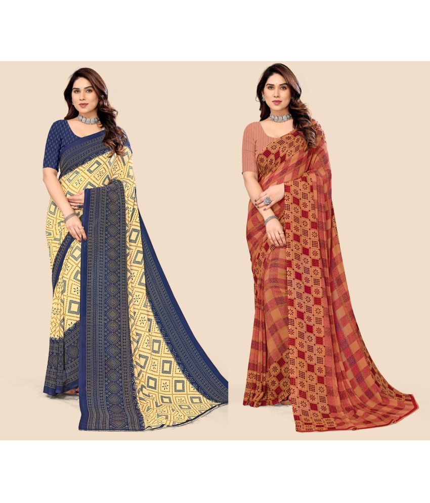     			Kanooda Prints Georgette Printed Saree With Blouse Piece ( Blue , Pack of 2 )