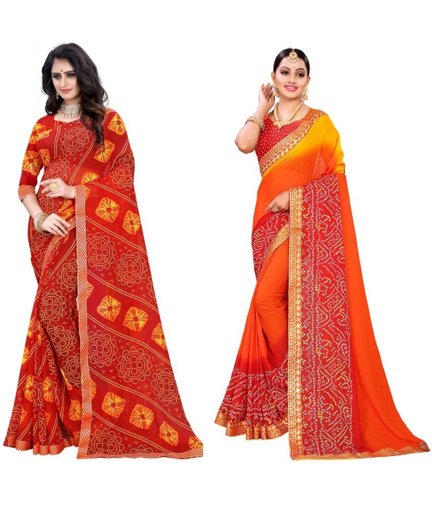     			Kanooda Prints Georgette Printed Saree With Blouse Piece ( Red , Pack of 2 )