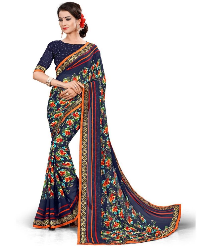     			Kanooda Prints Georgette Printed Saree With Blouse Piece ( Blue , Pack of 1 )