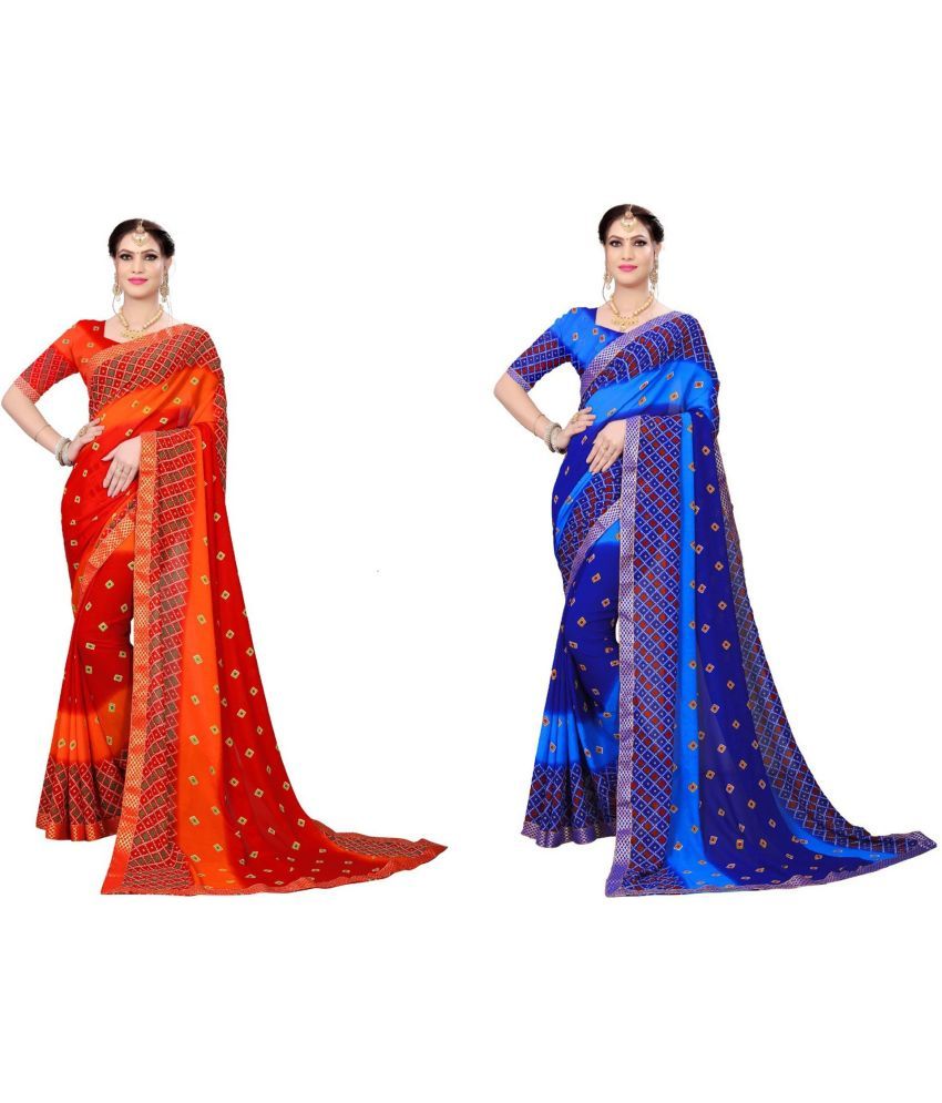     			Kanooda Prints Georgette Printed Saree With Blouse Piece ( Blue , Pack of 2 )