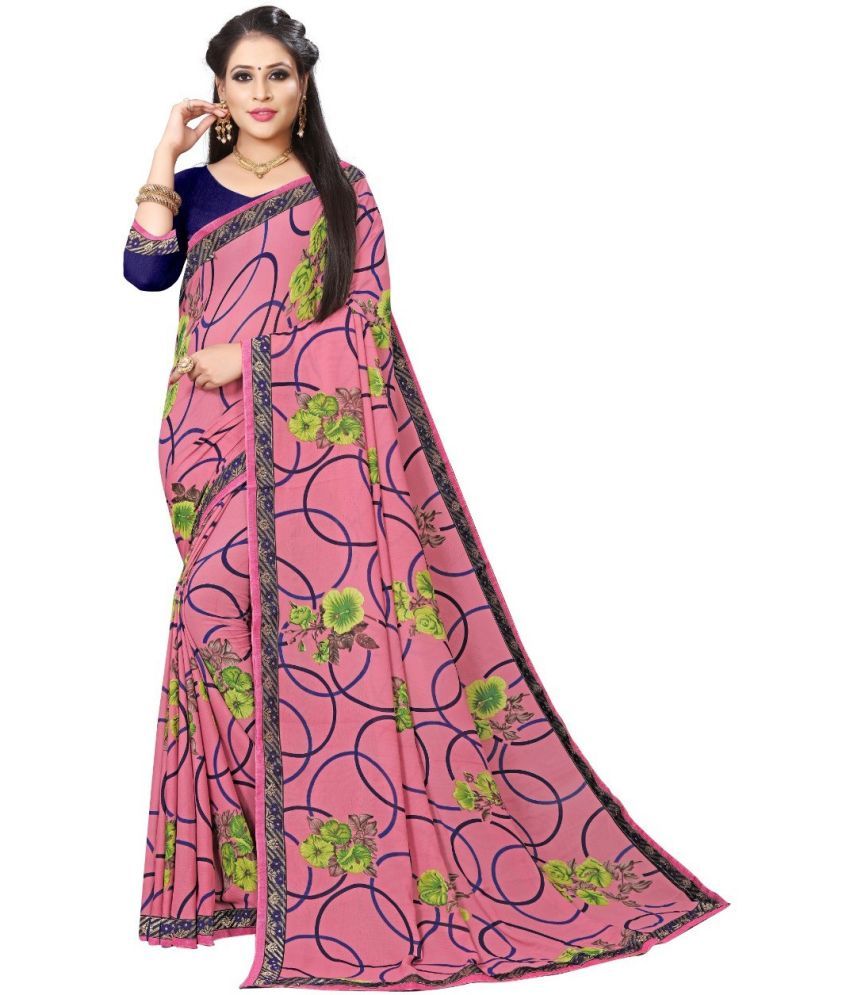     			Kanooda Prints Georgette Printed Saree With Blouse Piece ( Pink , Pack of 1 )