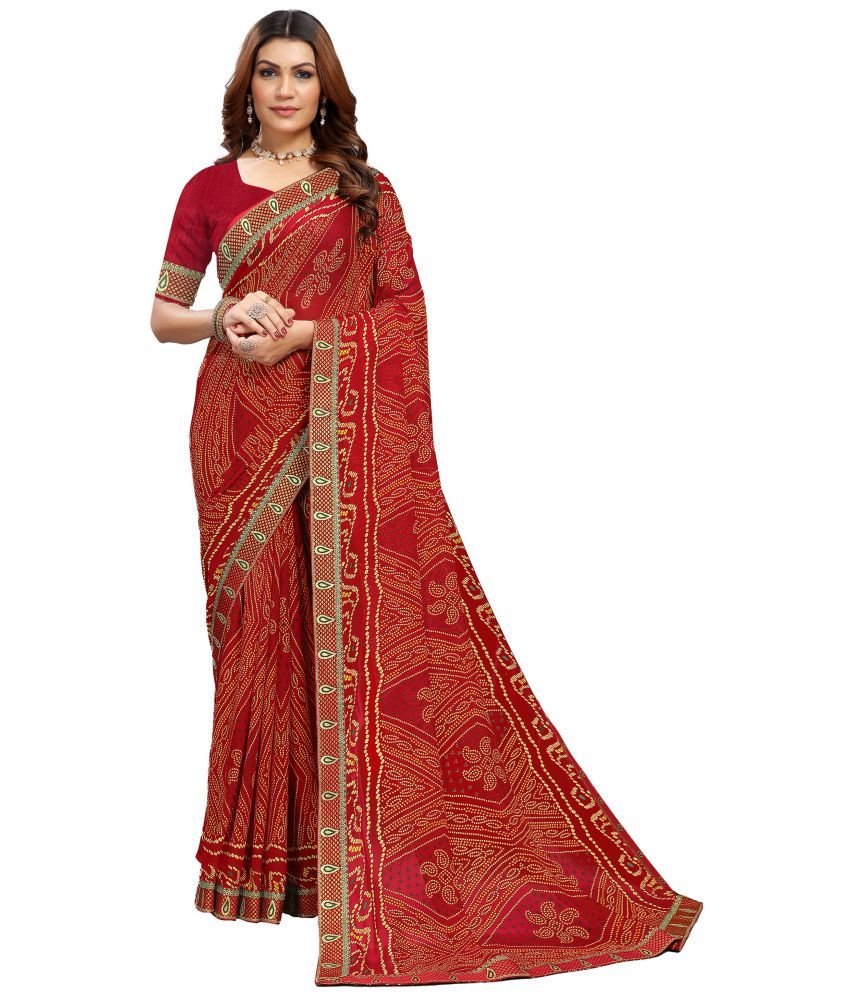     			Kanooda Prints Georgette Printed Saree With Blouse Piece ( Red , Pack of 1 )