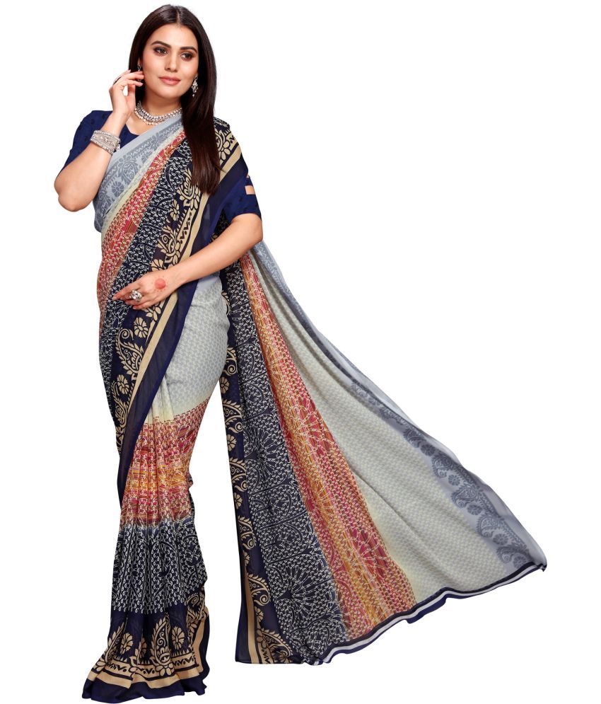     			Kanooda Prints Georgette Printed Saree With Blouse Piece ( Grey , Pack of 1 )