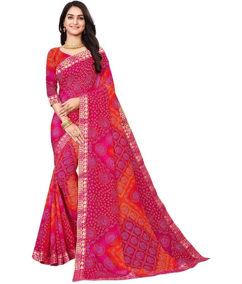     			Kanooda Prints Georgette Printed Saree With Blouse Piece ( Pink , Pack of 1 )