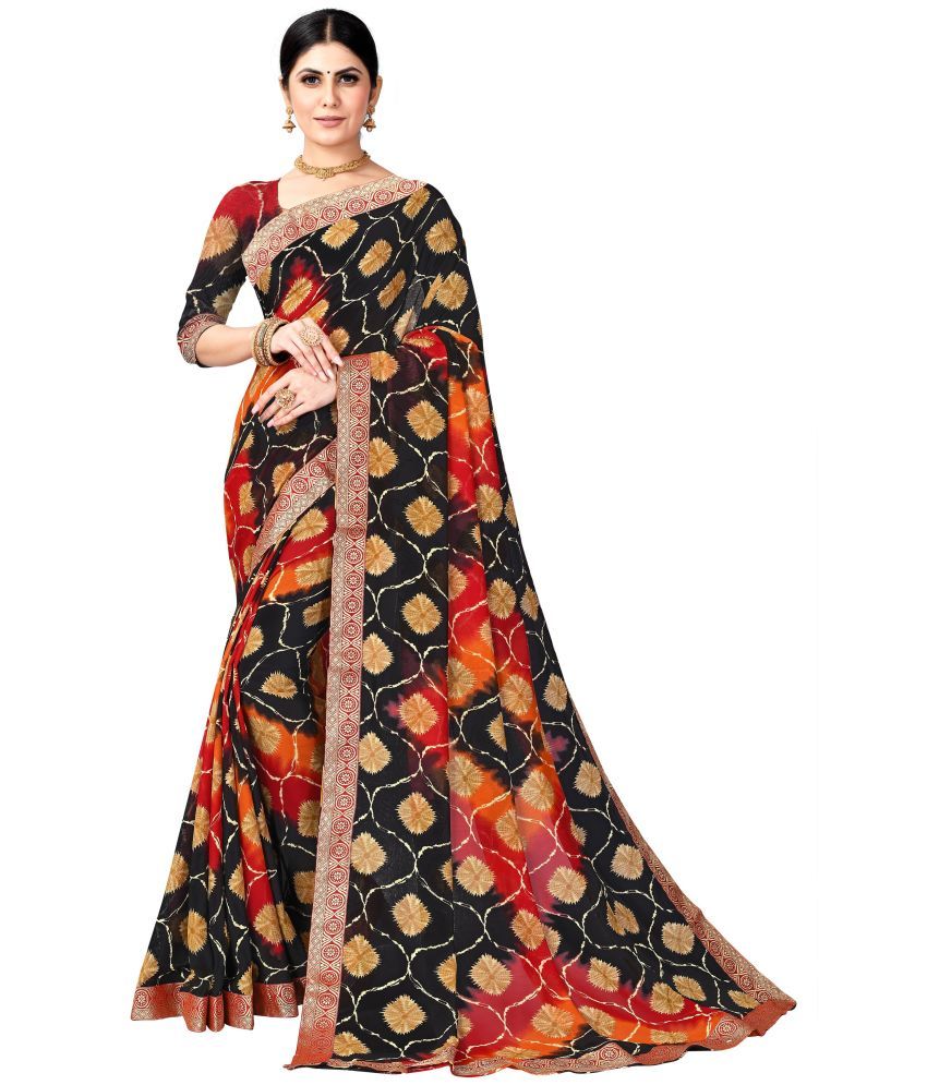     			Kanooda Prints Net Printed Saree With Blouse Piece ( Multicolor , Pack of 1 )