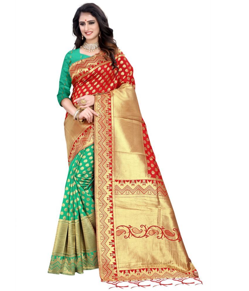     			Kanooda Prints Silk Self Design Saree With Blouse Piece ( Light Green , Pack of 1 )