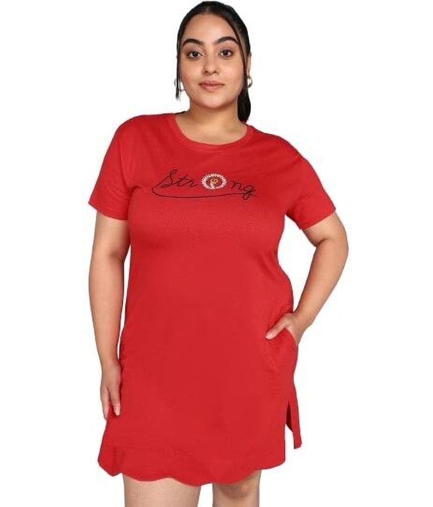     			OuterWear Cotton Printed Above Knee Women's T-shirt Dress - Red ( Pack of 1 )