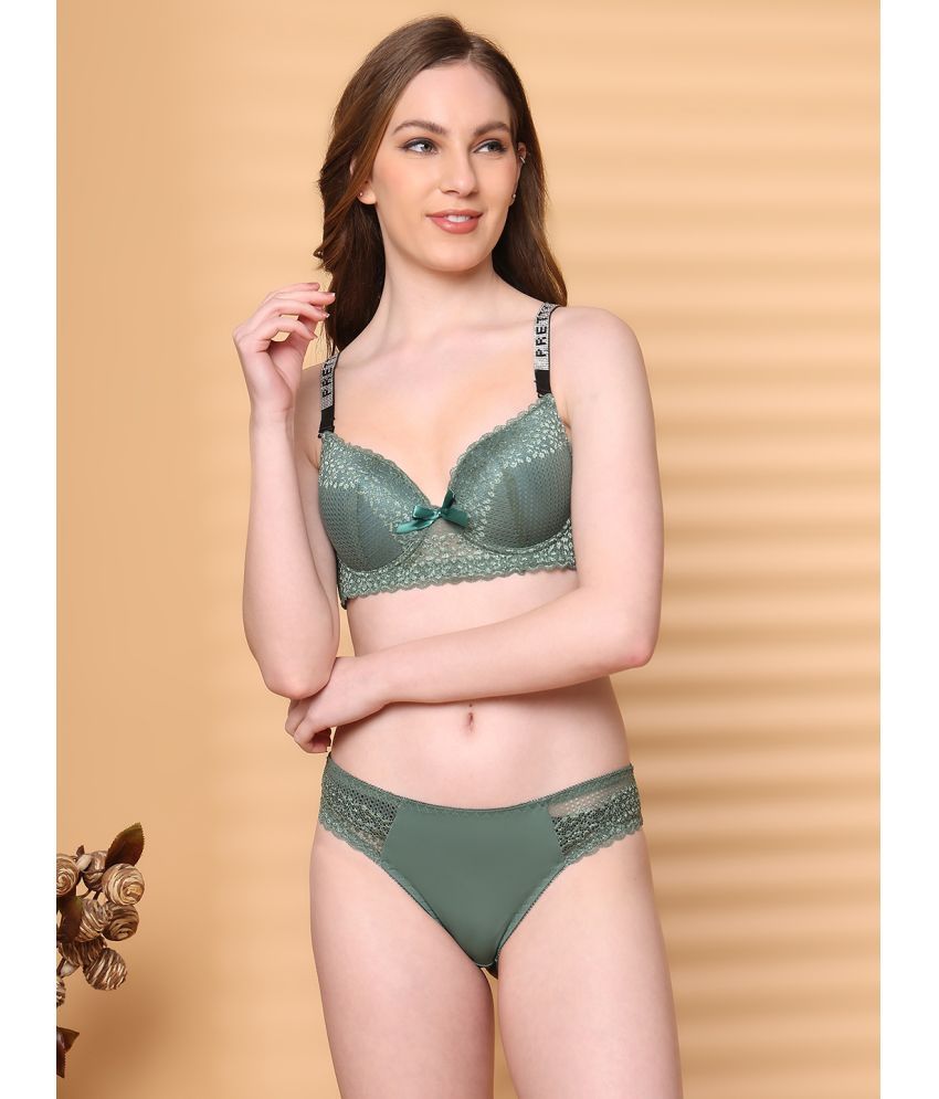     			PrettyCat Pack of 1 Lace Bra & Panty Set For Women ( Green )