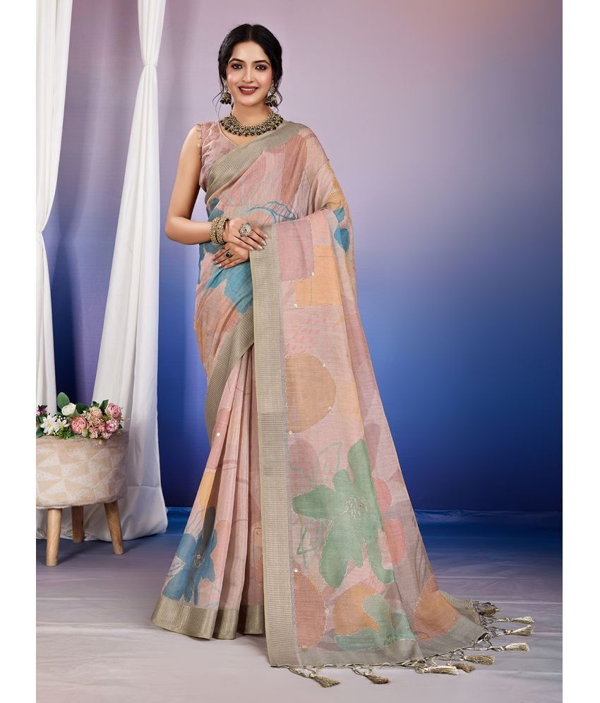     			Rekha Maniyar Cotton Silk Printed Saree With Blouse Piece ( Rose Gold , Pack of 1 )