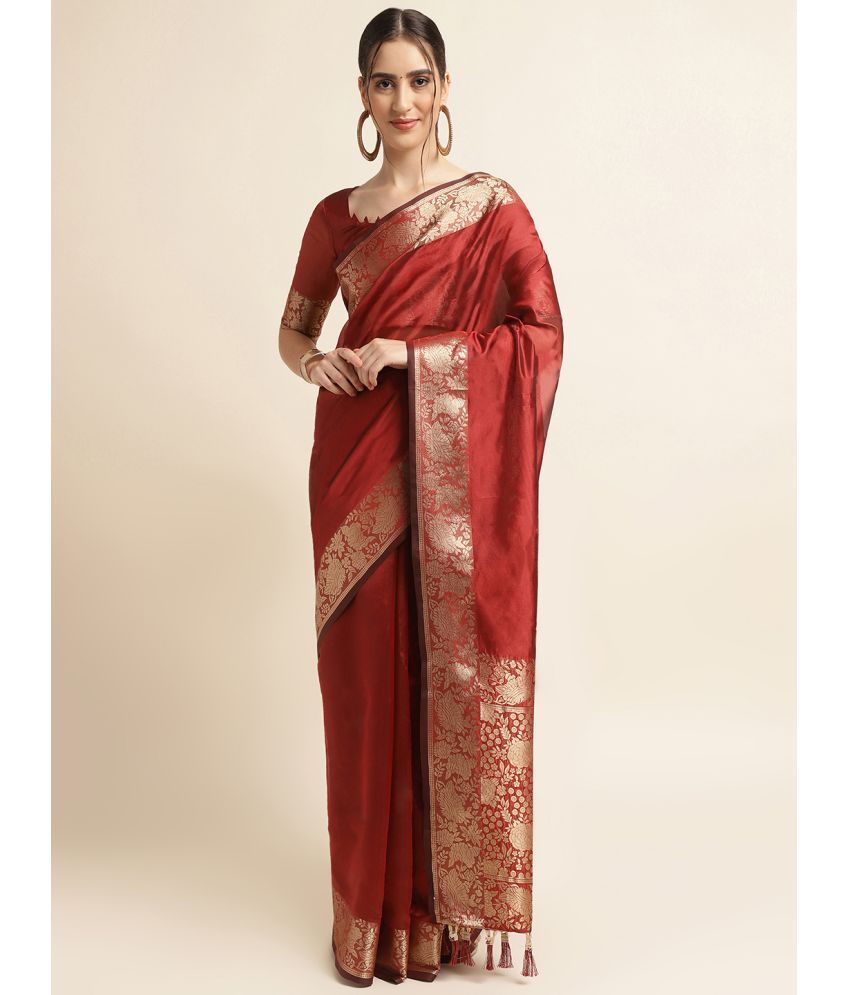     			Rekha Maniyar Silk Blend Woven Saree With Blouse Piece ( Maroon , Pack of 1 )