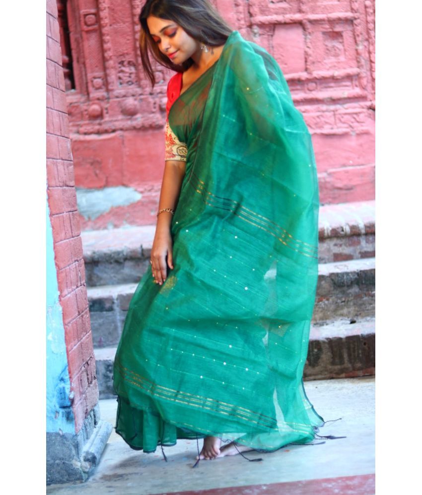     			SARADA HANDLOOM Art Silk Embellished Saree With Blouse Piece ( Green , Pack of 1 )