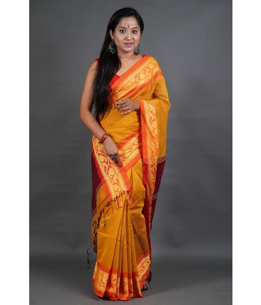     			SARADA HANDLOOM Cotton Embellished Saree With Blouse Piece ( Yellow , Pack of 1 )