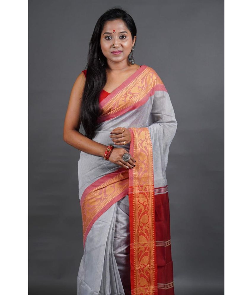     			SARADA HANDLOOM Cotton Woven Saree With Blouse Piece ( Grey , Pack of 1 )