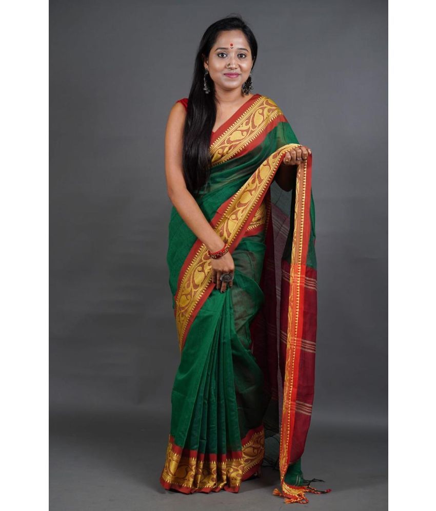     			SARADA HANDLOOM Cotton Woven Saree With Blouse Piece ( Green , Pack of 1 )