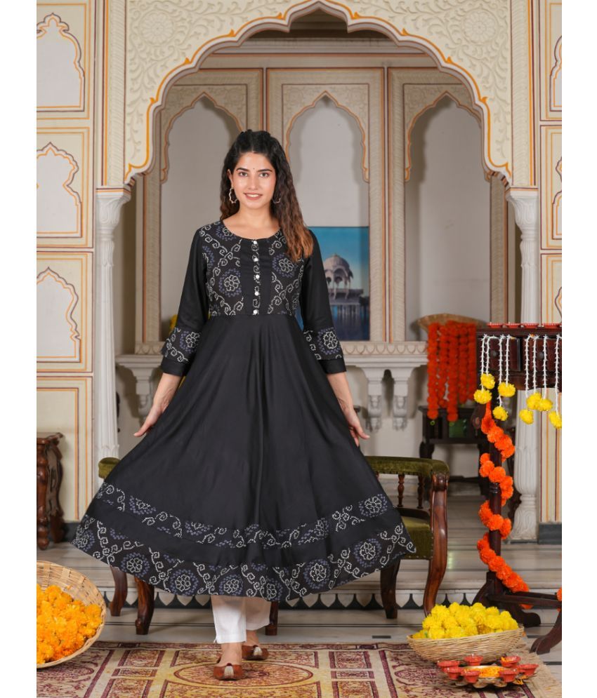     			Yash Gallery Pack of 1 Rayon Printed Anarkali Women's Kurti - ( Black )