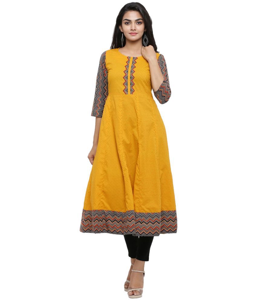     			Yash Gallery Pack of 1 Cotton Printed Anarkali Women's Kurti - ( Mustard )