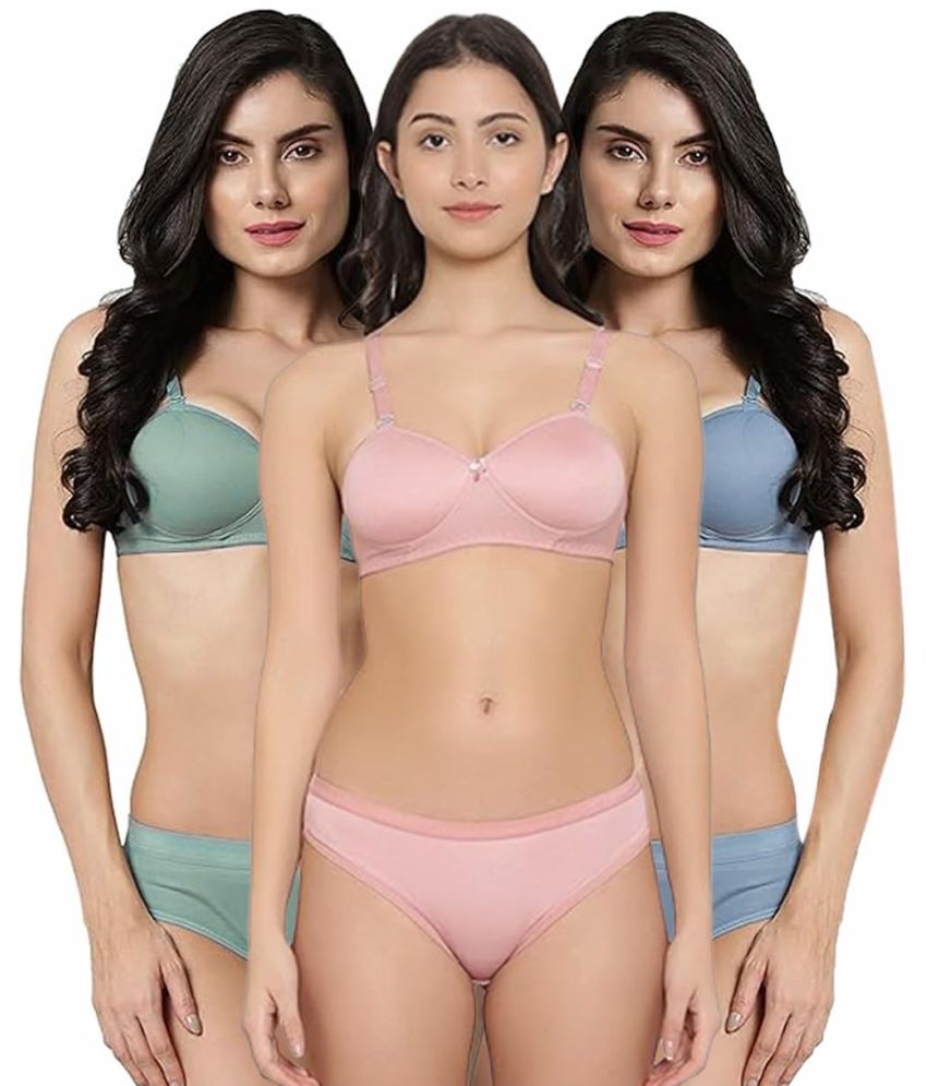     			Arc de Shapes Pack of 3 Cotton Bra & Panty Set For Women ( Multicolor3 )