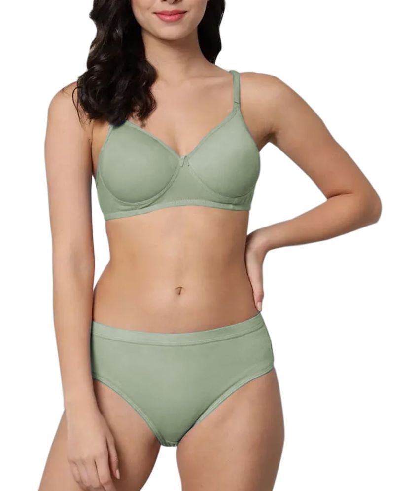     			Arc de Shapes Pack of 1 Cotton Bra & Panty Set For Women ( Green )