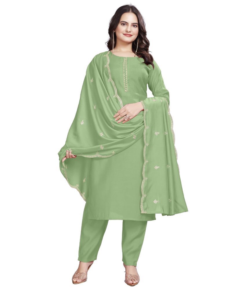     			GOPI SAREE Cotton Silk Embellished Kurti With Pants Women's Stitched Salwar Suit - Mint Green ( Pack of 1 )