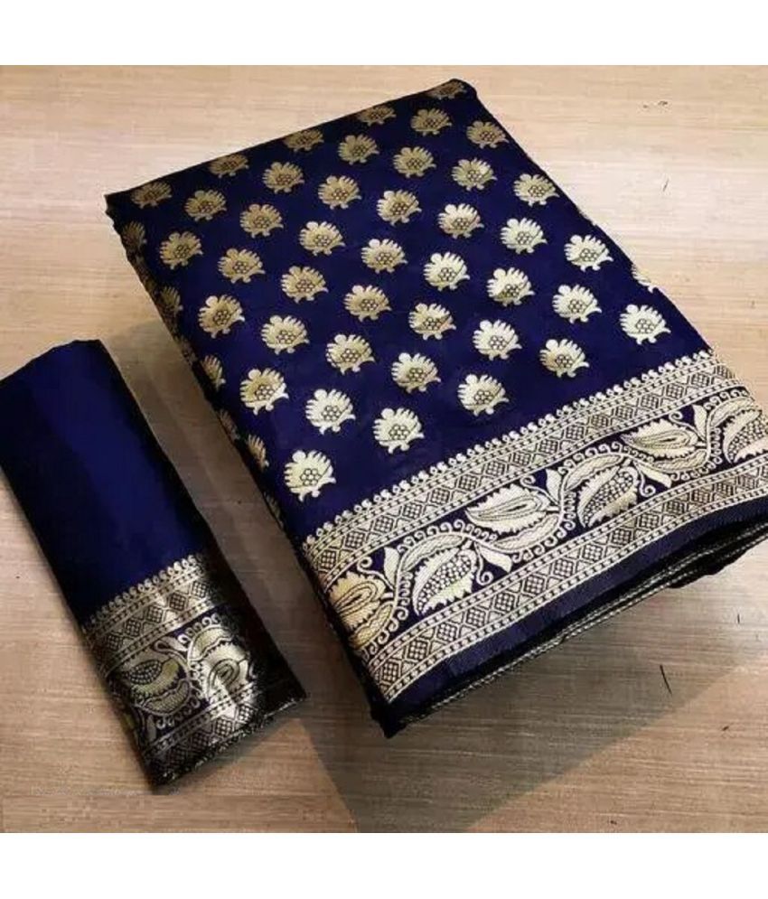     			Gazal Fashions Banarasi Silk Woven Saree With Blouse Piece ( Navy Blue , Pack of 1 )