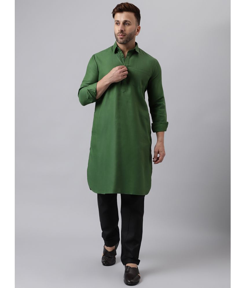     			Hangup Green Blended Fabric Regular Fit Men's Kurta Pyjama Set ( Pack of 1 )