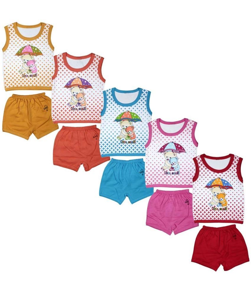     			JUST TRY FASHION Pack of 5 Unisex for Baby Cotton Top & Shorts ( Multicolor 6 )