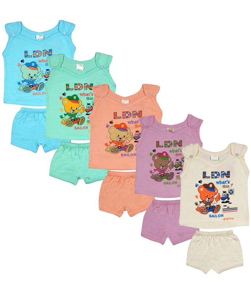     			JUST TRY FASHION Pack of 5 Unisex for Baby Cotton Top & Shorts ( Multicolor 4 )