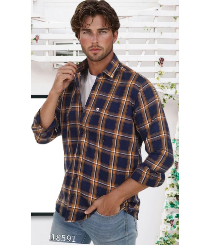     			Marc Laurent Cotton Blend Regular Fit Checks Full Sleeves Men's Casual Shirt - Blue ( Pack of 1 )