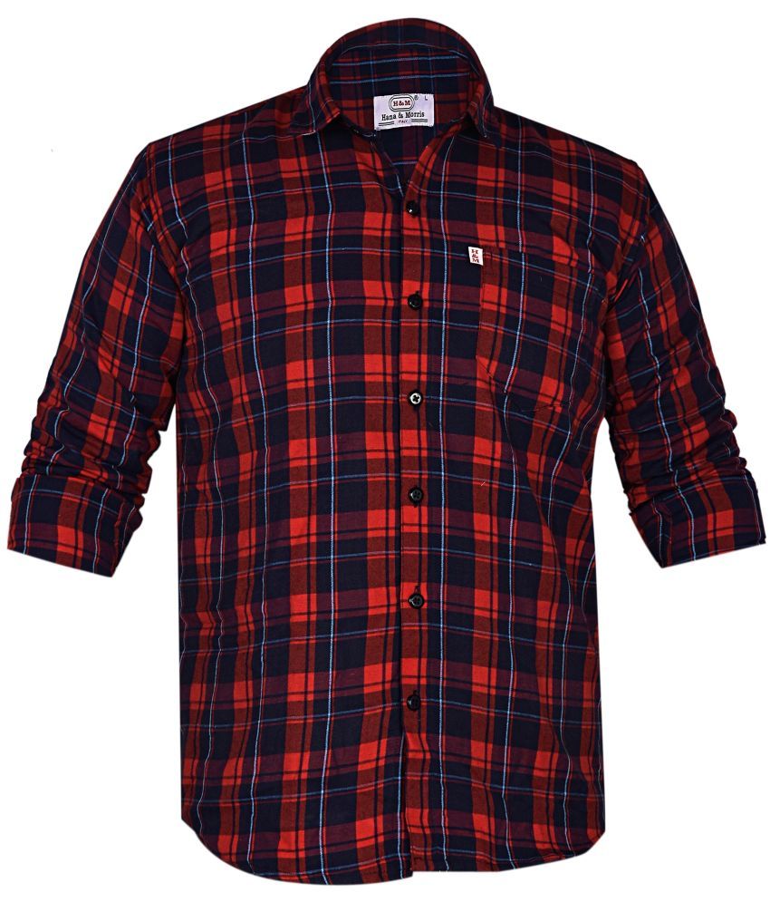     			Marc Laurent Cotton Blend Regular Fit Checks Full Sleeves Men's Casual Shirt - Red ( Pack of 1 )