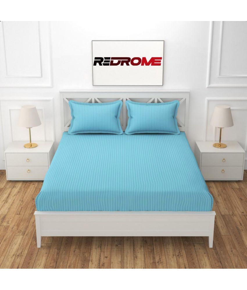     			REDROME Cotton 1 Double Queen Bedsheet with 2 Pillow Covers ( Blue )