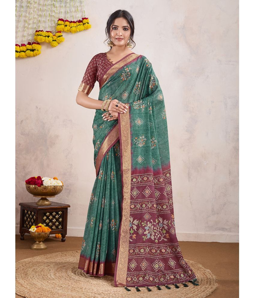     			Rekha Maniyar Crepe Printed Saree With Blouse Piece ( Sea Green , Pack of 1 )