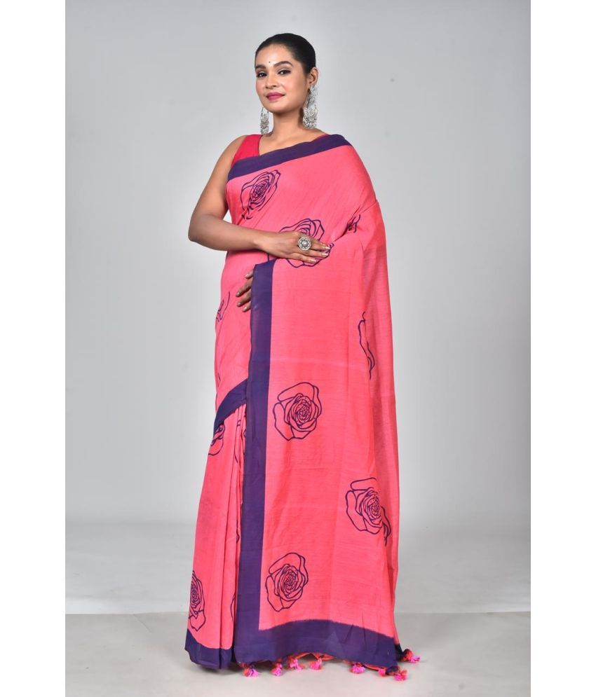     			SARADA HANDLOOM Cotton Printed Saree With Blouse Piece ( Pink , Pack of 1 )