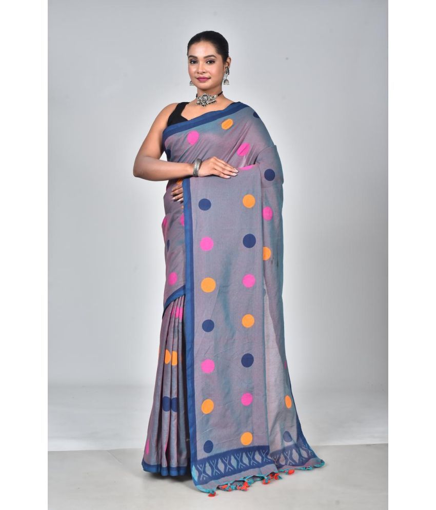     			SARADA HANDLOOM Cotton Printed Saree With Blouse Piece ( Silver , Pack of 1 )