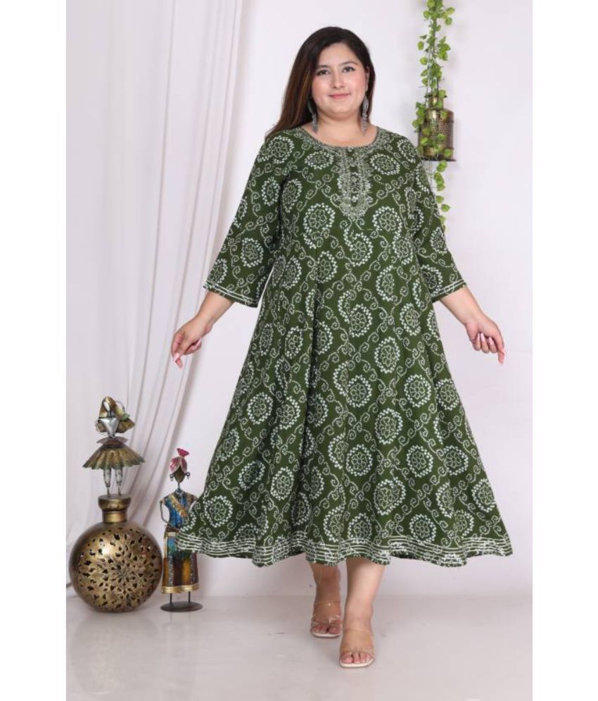     			Swasti Green Flared Cotton Blend Women's Stitched Ethnic Gown ( Pack of 1 )