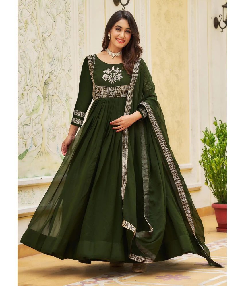     			Trijal Fab Green Anarkali Georgette Women's Stitched Ethnic Gown ( Pack of 1 )