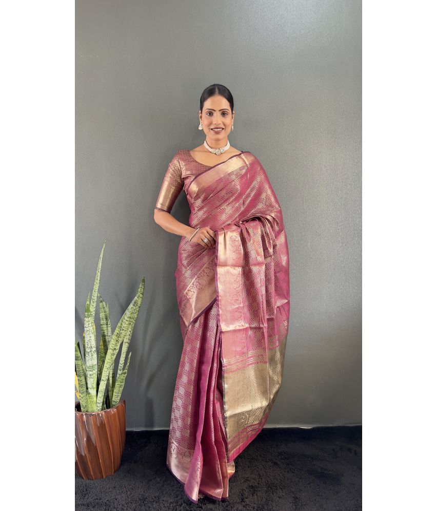     			Lady Shopi Tissue Woven Saree With Blouse Piece ( Pink , Pack of 1 )