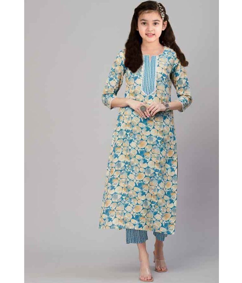     			Bholukart Girls Cotton Blend Kurti with Salwar ( Pack of 1 , Blue )