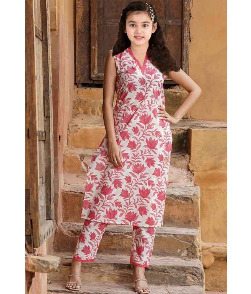     			Bholukart Girls Cotton Blend Kurti with Salwar ( Pack of 1 , White )