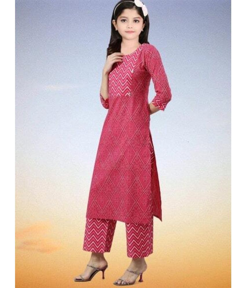     			Bholukart Girls Cotton Blend Kurti with Salwar ( Pack of 1 , Red )