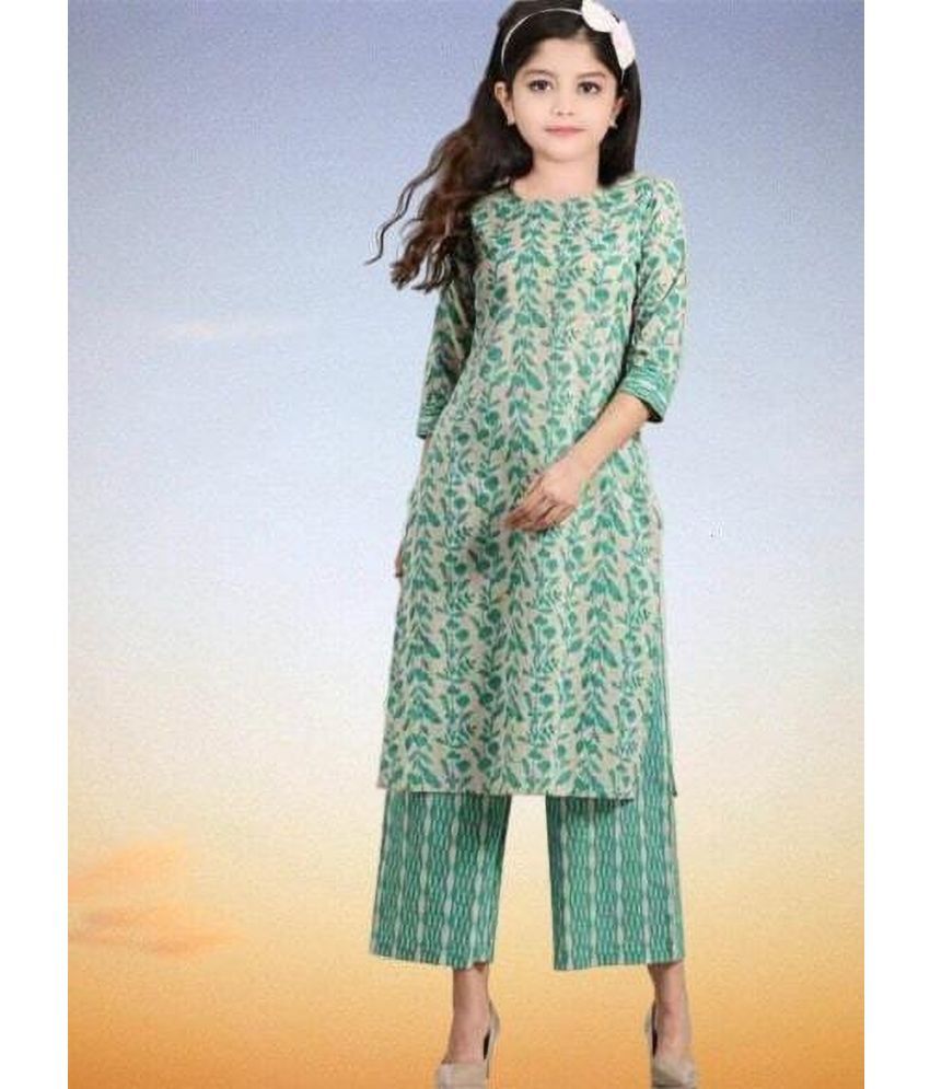     			Bholukart Girls Cotton Blend Kurti with Salwar ( Pack of 1 , Light Green )